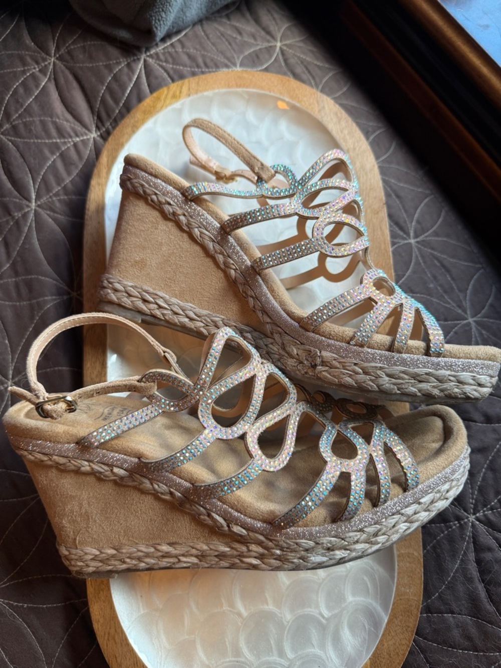 Sparkle Braided Wedge Sandals - Taupe